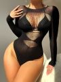 Hollow Out Fishnet Teddy Bodysuit Without Liner