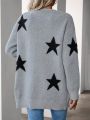 Women's Front Open Cardigan With Star Pattern