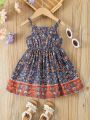 Baby Girl Floral Printed Spaghetti Strap Dress