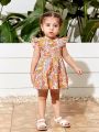 SHEIN Baby Girl Casual Cute Full Printed Dress With Ruffle Hem Design