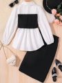 SHEIN Tween Girl Two Tone High Low Hem 2 In 1 Blouse & Skirt