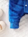 SHEIN Infant Boys' Velvet Hooded Dress Up Jumpsuit With Letter Patchwork