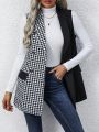 SHEIN LUNE Sleeveless Houndstooth Double-breasted Vest