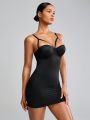 Ladies' Solid Color Steel Boned Bodysuit Dress With Adjustable Straps