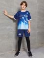 SHEIN Tween Boys' Casual Printed T-Shirt And Two-In-One Pants Sports Suit