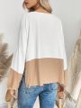 SHEIN LUNE Women's Color Block Round Neck Batwing Sleeve T-shirt