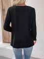 Solid Color Hollow Out Embroidery Long Sleeve T-shirt