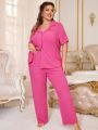 Casual Plus Size Ribbed Knitted Pajamas Set