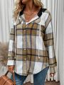 SHEIN LUNE Women'S Plaid Hooded Casual Jacket