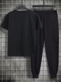 Men's Plus Size Text Pattern T-shirt And Pants Set