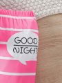 Toddler Girls' Cute Animal & Letter Printed Top And Stripe Pants 2pcs Homewear Set