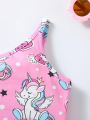 SHEIN Kids QTFun Toddler Girls' Cute Unicorn & Heart Print Vest Top For Summer