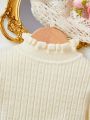 Baby Girls' Casual Comfortable Ruffled Half Turtleneck Sweater, Leaves Edgings & Cuffs Design, Fashionable & Versatile