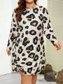 SHEIN LUNE Women's Plus Size Leopard Printed Maxi Dress