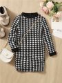 SHEIN Baby Houndstooth Print Mock Neck Dress