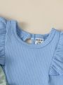 SHEIN Newborn Infant Baby Girls' Ruffled Striped Tops, Casual And Simple Fashion For Daily Wear (5pcs/Set, Spring/Summer)