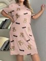 Plus Size Women's Letter & Bear Printed Nightgown
