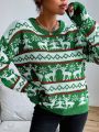 SHEIN LUNE Christmas Deer Pattern Drop Shoulder Sweater