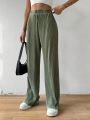 SHEIN Essnce Solid Colored High-Waisted Straight Leg Pants