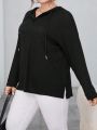 SHEIN Essnce Plus Size Solid Color Long Sleeve Casual Hooded T-Shirt