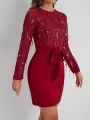 SHEIN Clasi Glittering Fringed Belt Decorated Dress