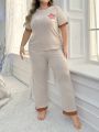 Plus Size Women'S Casual Short Sleeve Star Print Top And Long Pants Pyjama Set