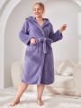 Plus 3D Ear Design Hooded Belted Flannel Sleep Robe Without Liner