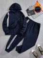 SHEIN Coolane Plus Size Side Stripe Hoodie And Sweatpants Two Piece Set