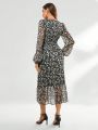 SHEIN Privé Random Printed Long Sleeve Dress