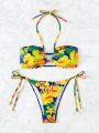 SHEIN Swim Vcay Women's Tropical Plant Flower Printed Swimwear Set