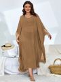 Plus Solid Batwing Sleeve Split Side Cover Up Dress