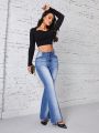 SHEIN Privé Washed Bootcut Denim Trousers