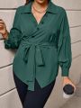 SHEIN LUNE Plus Size Solid Color Wrap Around Waist Shirt With Belt