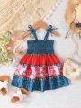 Baby Girls' Floral Patchwork Suspender Dress For Summer