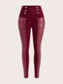 SHEIN Lady Women's Red Knitted Patchwork High Waisted Leggings