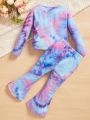 SHEIN Baby Girl Tie Dye Knot Side Tee & Flare Leg Pants