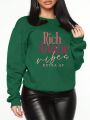 Plus Size Warm Lined Sweatshirt With Slogan Print