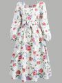 SHEIN Kids Nujoom Tween Girls' Elegant Romantic Floral Printed Princess Dress