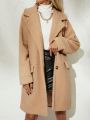 SHEIN Essnce Long Large Lapel Solid Color Teddy Velvet Jacket