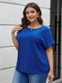 SHEIN LUNE Plus Size Round Neck Rolled Cuff Casual Shirt