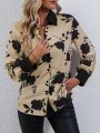 SHEIN LUNE Floral Print Color-blocking Shirt