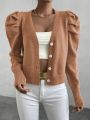 SHEIN Unity Gigot Sleeve Button Front Cardigan