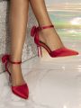 Women's Red High Heel Pumps With Bowknot Detail