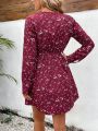 SHEIN VCAY Small Floral Print Wrap Tie Dress