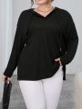 SHEIN Essnce Plus Size Solid Color Long Sleeve Casual Hooded T-Shirt