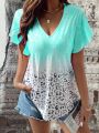 Women's Animal Print Ruffle Short Sleeve T-Shirt