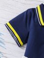 Young Girls' Stripe Short Sleeve Polo Shirt And Pleated Skirt 2pcs/Set