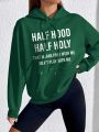 Slogan Graphic Kangaroo Pocket Drop Shoulder Drawstring Hoodie