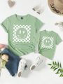 Checkerboard Emoticon Print Short-Sleeved T-Shirt