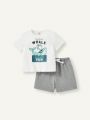 Cozy Cub Baby Boy'S Cartoon Sea Animal Pattern Short Sleeve Pullover Tops And Casual Shorts 4pcs/Set